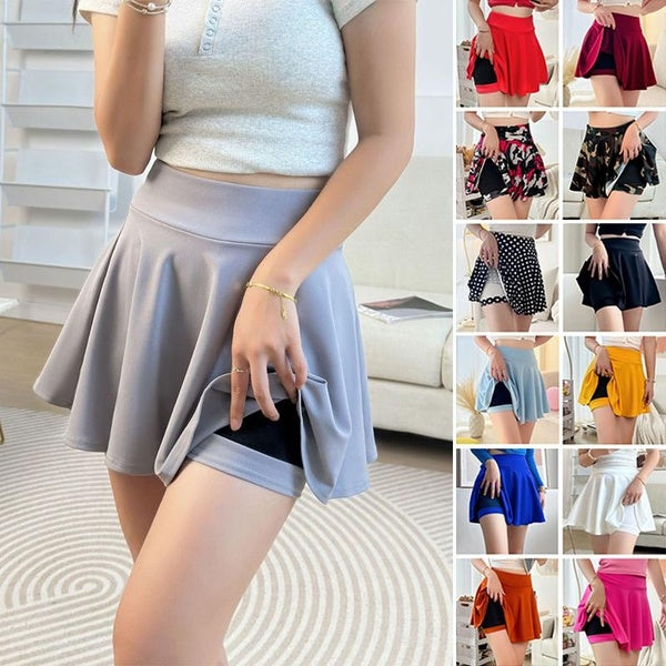 Mini Skater Skirts For Women Pleated Skirts With Shorts Stretchy Tennis Skirt Summer Casual High Waisted A Line Flared Short Skirts Casual