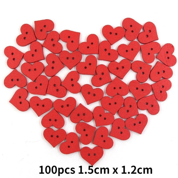 100Pcs 2 Holes Red Heart Shape Wooden Buttons DIY Crafts For Bags Clothes Sewing Decorative Button Handmade Accessories-30 Matron Inn