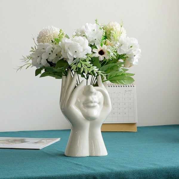 New Ceramic Human Face Flower Vase Art Creative Sculpture Human Head Abstract Plant Flower Pot Home Decor Arrangement