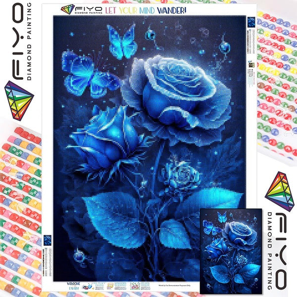 FIYO DIY 5D Flowers and Butterfly Diamond Painting Full Drill with Number Kits Home and Kitchen Fashion Mosaic Diamond Painting Canvas Wall Decoratio