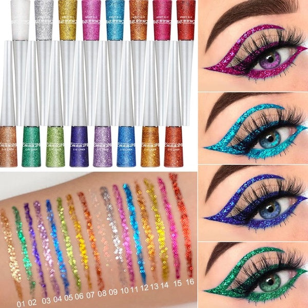 CmaaDU 16 Colors Waterproof Liquid Eye liner Solid Color Long Lasting Glitter Eyeliner Eyeshadow Pen Makeup