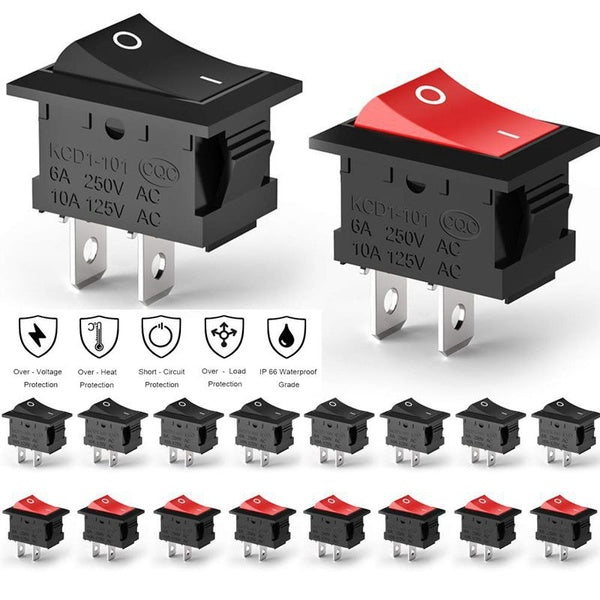 16 Pack SPST Snap in Latching ON Off 2 Pin Black Snap Rocker Boat Switch Toggle Black AC 250V 6A 125V 10A for Car Auto Boat Household Appliances