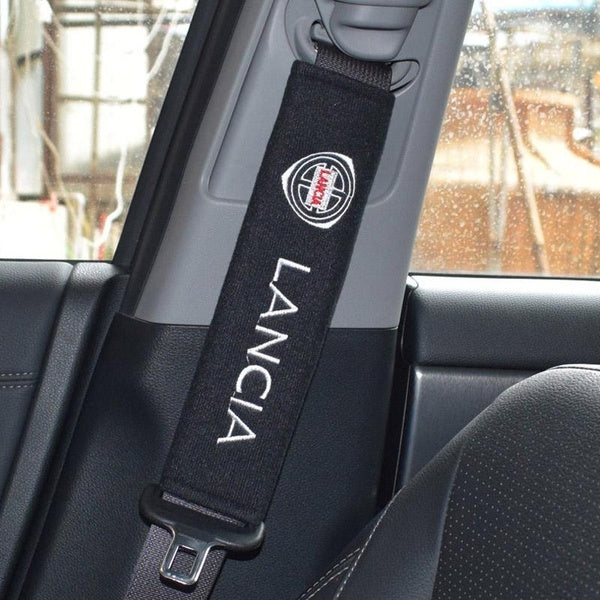 HEJANY 2PCS-LOT Car Styling Seat Belt Cover Auto Cotton Shoulder Pads Decoration And Protection Interior Accessories Case For Lancia Emblem Sticker
