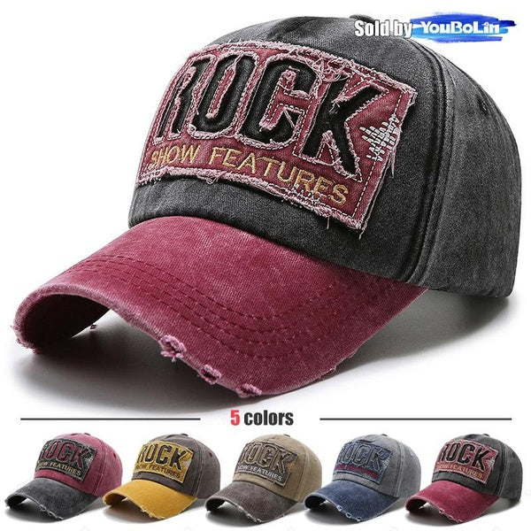 Lettres ROCK brodées Patch déchiré brossé lavé en détresse Style de conception hommes femmes coton casquette de Baseball réglable nouvelle mode class