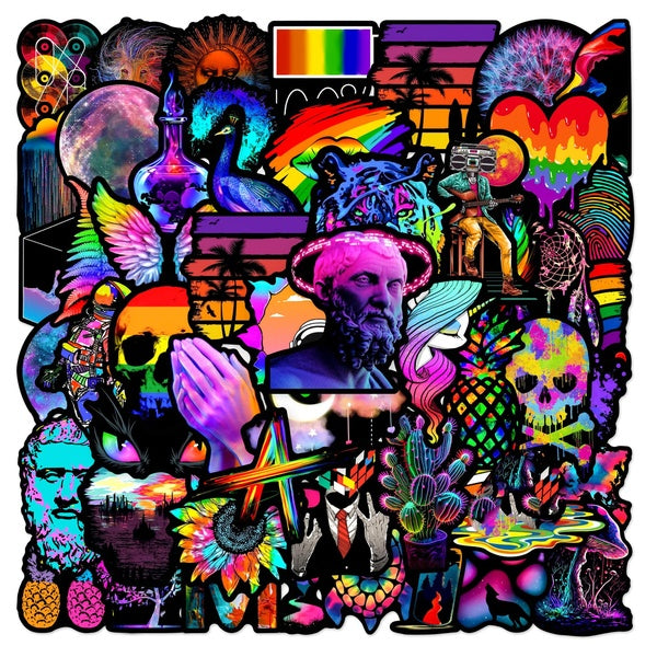 10-50Pcs Cool Dazzle Art Stickers Colorful Aesthetic Steam Wave Graffiti Stickers for DIY Luggage Laptop Skateboard Motorcycle Bicycle Stickers