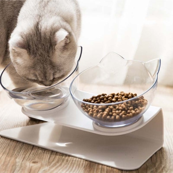 Pets Supplies Cute Non-slip Cat Double Bowls with Raised Stand Pet Food Water Bowl Cats Dog Feeder