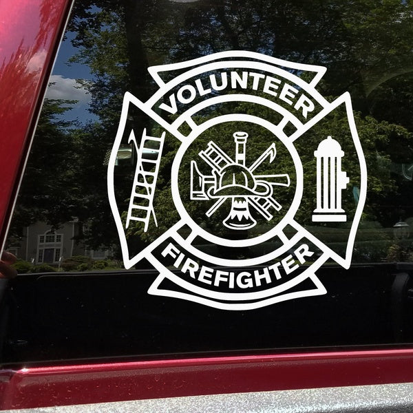 Set of 2 VOLUNTEER FIREFIGHTER Vinyl Decal Sticker Cross