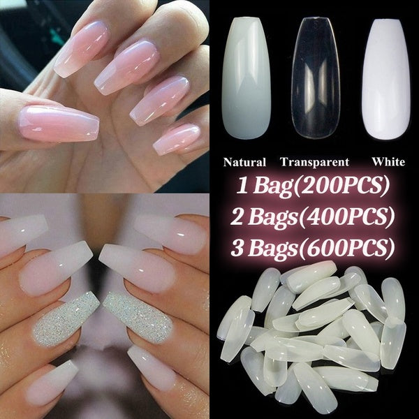 200Pcs-400PCS-600PCS of Transparent Natural Artificial Nail Tips Fashion Ballet Nail Art Full Coverage Nail Tips Acrylic Nails