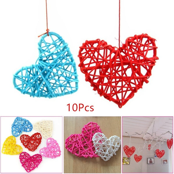 10Pcs Heart Shape Wicker Rattan Balls DIY Handmade Ornament for Birthday Wedding Party Decor