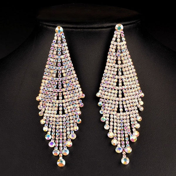Fashion Trendy Hydraulic Drill Rhinestone Earrings Long Dangle Earrings