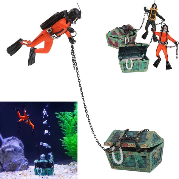 Air Action Diver Hunter Treasure Chest Decor Aquarium Decoration Underwater Landscape Ornaments