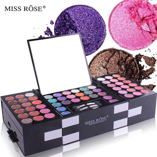 Miss Rose Makeup Case Set Kit-Ultimate Color Combination-Holiday Gift Set Cosmetics Eye Shadow Lip Gloss Blush Brow Combo Palette
