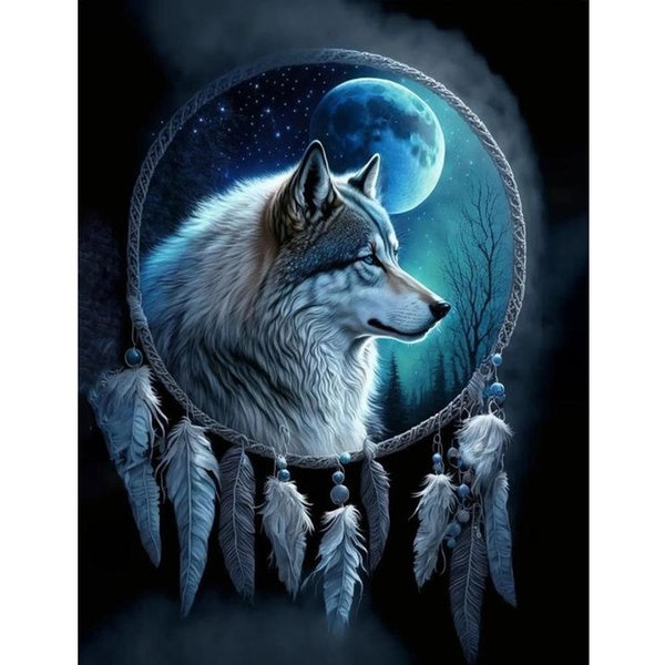 FIYO DIY 5D Wolves and Dreamcatchers Diamond Painting Full Drill with Number Kits Home and Kitchen Fashion Mosaic Diamond Painting Canvas Wall Decora