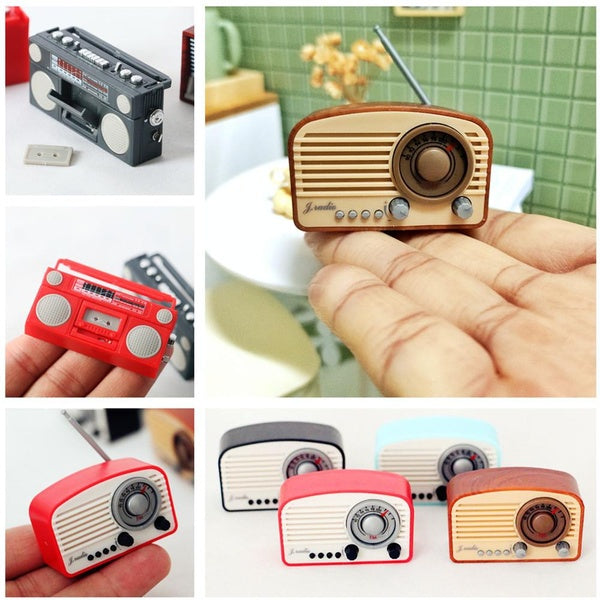 Mini Retro Radio Model Dollhouse Appliances 1:12-1:6 Black-Red-Brown Radio Dolls House Miniatures Scene Kids Toy