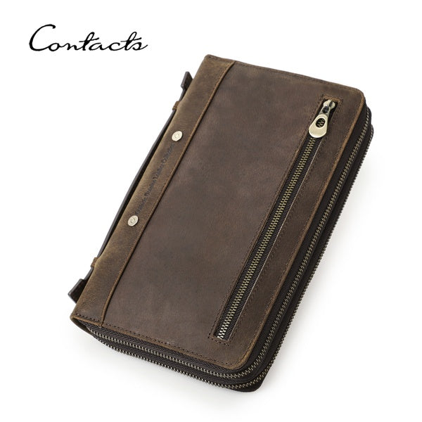 CONTACT'S en cuir véritable hommes pochette portefeuille longue fermeture éclair décontracté RFID portefeuille porte-monnaie porte-carte téléphone po