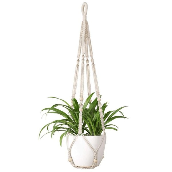 90cm Handmade Flower Pot Mesh Bag Woven Home Bohemian Style Decorative Plant Hanging Basket Knotted Rope No Tassel Garden Plant Hook Pot Tray for Ind