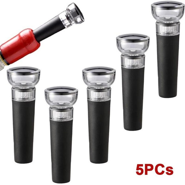 5PCs Black Vacuum Pump Reusable Bottle Cap Stopper Sealer Airtight Wine Beer Cork Closer Wine Cork Lid Bar Accessories