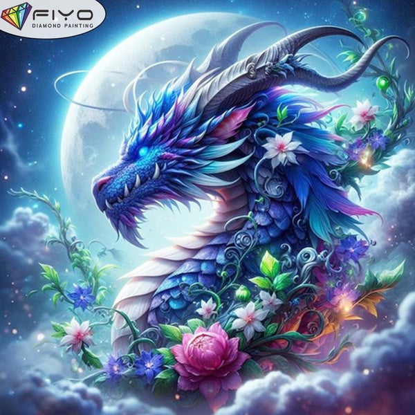 FIYO DIY 5D Dragon Moon Diamond Painting Full Drill with Number Kits Home and Kitchen Fashion Mosaic Diamond Painting Canvas Wall Decoration Gift Cra