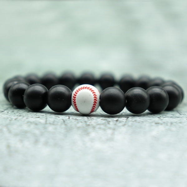 Minimalist 10mm Onxy Beads Sports Bracelet Handmade Basketball-Baseball-Football Beads Braclet For Men Sports Love Jewelry