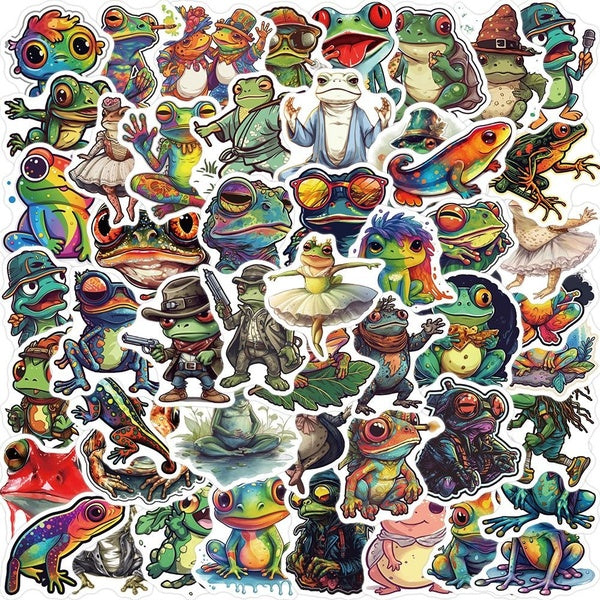 10-50Pcs Psychedelic Frog Stickers Hallucinogenic Frog Graffiti Stickers for DIY Luggage Laptop Skateboard Motorcycle Bicycle Stickers