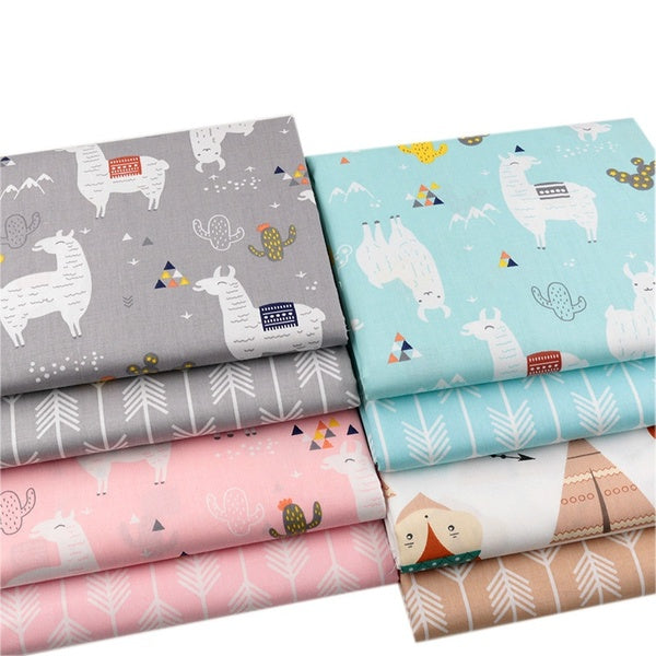8 Pcs-lot Cartoon Alpaca Arrow Printed Cloth 100% Cotton Twill Fabric DIY Handmade Quilting Patchwork Fat Quarters Bundls of Cloth Sewing Scrapbookin