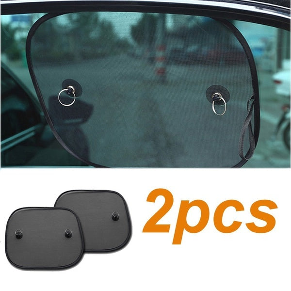 Xukey 2pcs Car Kids Baby Travel Side Sun Shade Front Rear Window Sunshade Sunblind Cover Mesh Visor Shield Screen UV Protection Black