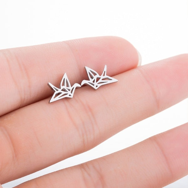 Sweet Thousand Paper Cranes Stainless Steel Stud Earring Hollow Close To You Earrings Cute Bird Jewelry for Women Girl Gift