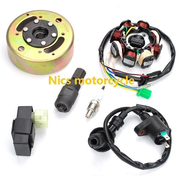 Motorcycle GY6 scooter moped ATV 50 -150 cc flywheel, stator, ignition coil, CDI, spark plug and flywheel remover tool