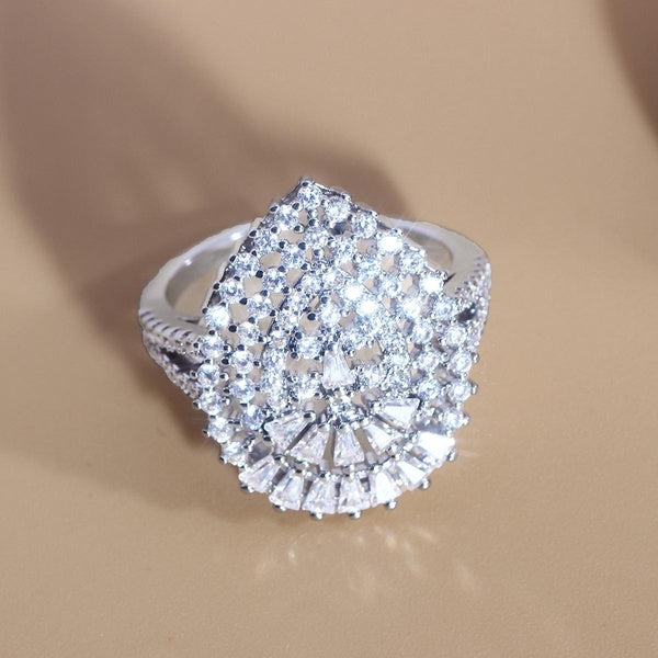 Gorgeous Shiny Water Drop Microinlaid Zircon Open Adjustable Hollowed Out Ring Ladies Banquet Jewelry Daily Casual Accessories Holiday Gifts Matron Inn