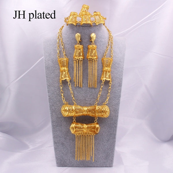 JHplated jewellery Arabia Luxury Jewelry sets for women gold Necklace Bracelet Earrings Ring Dubai Indian bridal African wedding gift set