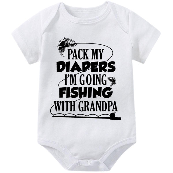 Pack My Diapers Im Going Fishing with Grandpa Baby Onesies,I Love My Grandfather Cute Baby Bodysuit,Creeper Infant One-piece for Boys Girls,Funny Nov