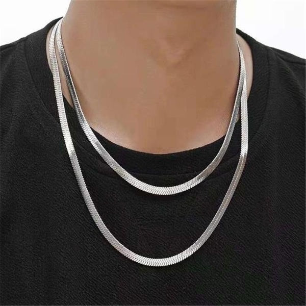 4MM Width 925 Sterling Silver Flat Chain Bracelet or Necklace for Woman Man Luxury Fine Jewelry Wedding Gift Choker Clavicle Necklace