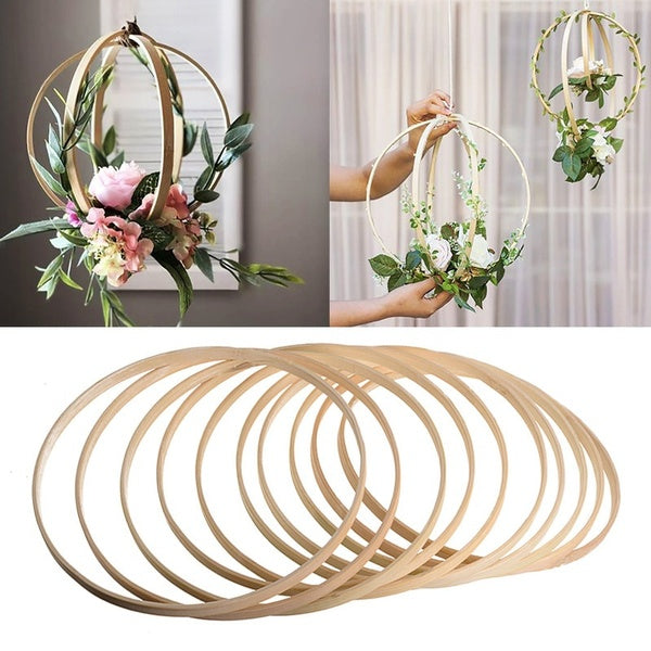 1-5Pcs Bamboo Ring Wooden Circle Round Catcher Home Decor Diy Hoop For Flower Wreath House Garden Plant Decor Hang Basket