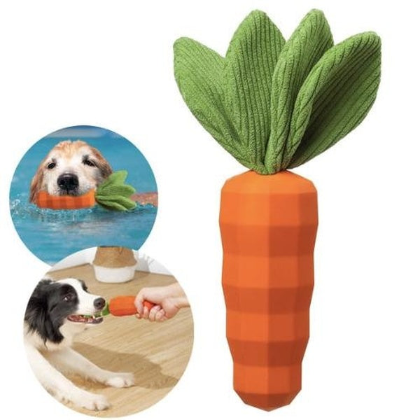 Dog Squeaky Chew Toys for Aggressive Chewers, Rubber Carrot Dog Toys for Training and Cleaning, Durable Interactive Tough Dog Toy for Medium Large Do