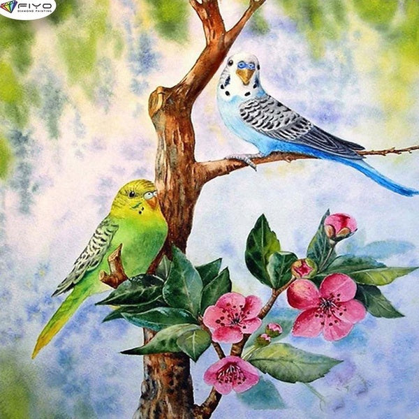 FIYO Parrot DIY 5D Diamond Painting Full Drill with Number Kits Home and Kitchen Fashion Mosaic Diamond Painting Canvas Wall Decoration Gift Crafts f