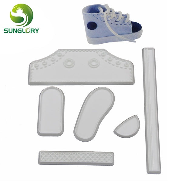 DIY 6PCS-SET Plastic Life Size Baby High Cut Sneaker Fondant Decoration Cookie Cutter Cake Mold Bebe Shoe Baking Tools For Cakes