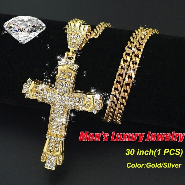 Men's Jewelry Fashion Accessories Silver - Gold Stainless Steel Cross Pendant Necklace Chain Cross Necklace 30 Inch(1 PCS)