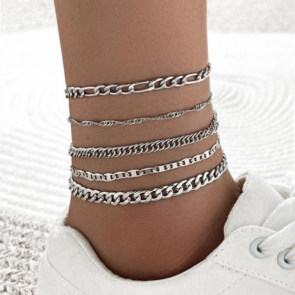 Fashion Metal Chain Anklet Set for Women Vintage Ankle Female Barefoot on Leg Chain Jewelry Accessories Matron Inn