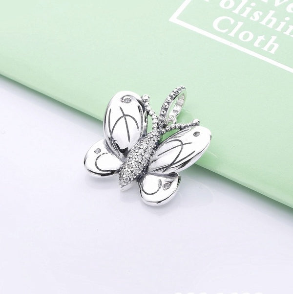 2021 Collection Printemps 925 Argent Sterling Grand Papillon Dangle Pendentif Charme Perle Pour Bracelets Et Colliers Européens