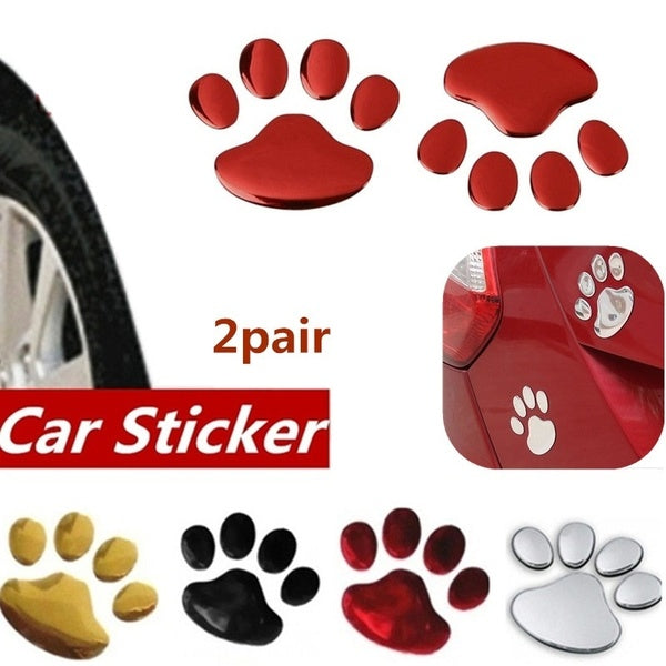 2 Pair ( 4pcs) Handprint Sticker Couple Cool Design Paw Car Sticker 3D Animal Dog Cat Bear Foot Prints Footprint Sticker Car Decal Silver Gold Window