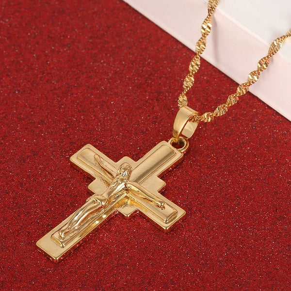 Jésus croix pendentif collier pendentif couleur or chaîne charme collier pour hommes bijoux