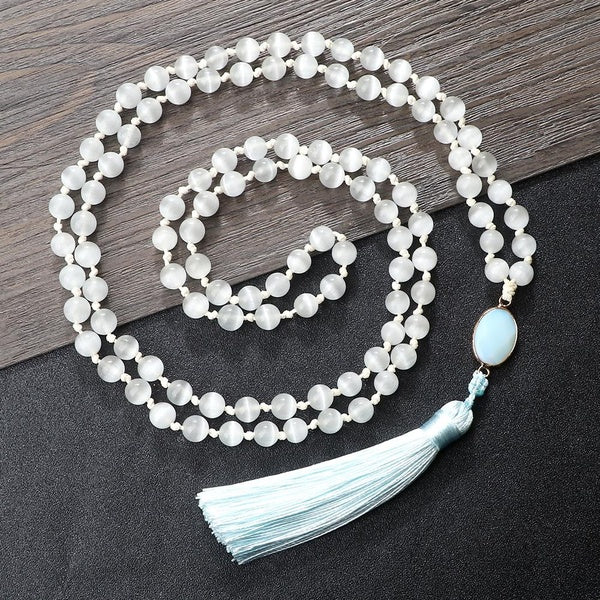 44 Styles Bohemian 108 Mala Beads Tassel Neckplaces Women Natural Stone Beads Turquoise-Tiger Eye-Gate-Cat Eye Prayer Necklace Handmade Yoga Jewelry
