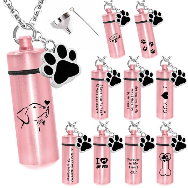 Rose gold Cylinder Urn Necklace for Ashes, Pet Cat Dog Cremation Memorial Keepsake Pendant Necklace Jewelry with Fill Kit and Gift Bag