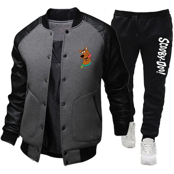 New Cartoon Pattern Tracksuit Men Casual Sports Wear Baseball Jackets + Sweatpant Autumn Winter Jogging Suits Jacket And Pants Two Piece Sets Running