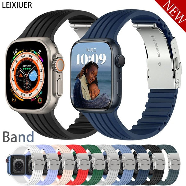 LEIXIUER Silicone Sport Strap for Smart Watch Ultra2- Ultra Series 9 8 7 6 SE 5 4 3 2 1 Metal Buckle Bracelet Belt Band for Smartwatch 49mm 45 Mm 44