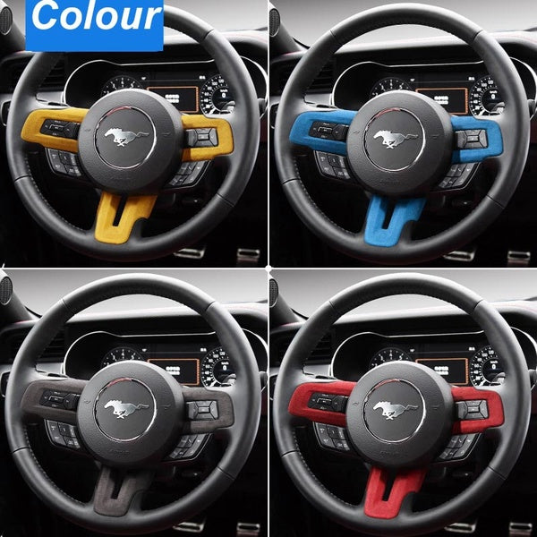 For Ford Mustang 2015 Year Alcantara Car Steering Wheel Suede Wrap Sticker Button Frame Protection Cover Decal