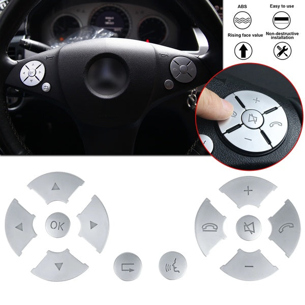 Inner Steering Wheel Button Switch Control Sticker Decals Trims For Mercedes Benz C E S GLK Class W204 W212 W221 X204 Silver 12pcs