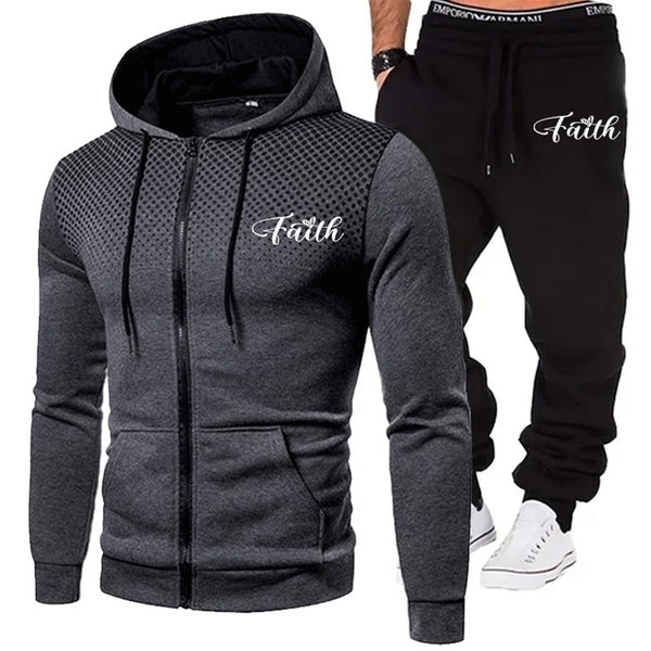 Casual Sports Wear for Men Letter Printed Gradient Tracksuit Men Zipper Hoodie-sweatshirts and Sweatpants Warm 2 Piece Outfit Outdoor Sports Jogging