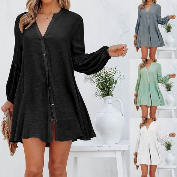 Women's Casual V Neck Long Sleeve Blouses Autumn Winter Button Cardigan Fashion Causal Long T-shirts Plus Size Shirts