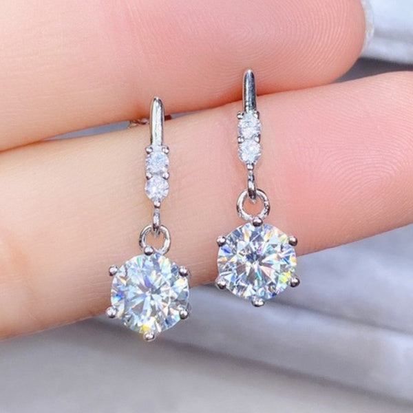 Exquis Argent Plaqué 6 Griffe Serti 2 Ct Moissanite Pendentif Lab Diamant Boucles D'oreilles Pendantes pour Femmes Mariée Romantique Fiançailles Mari